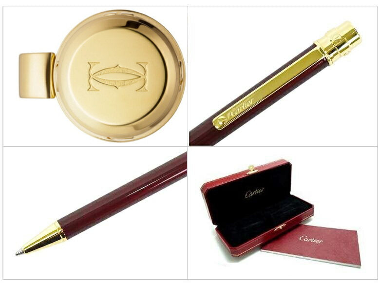 CARTIER OP000378SANTOS DE CARTIER BALLPOINT PEN Santos de Cartier Ballpoint Pen Burgundy Color Lacquer Yellow Gold Plated