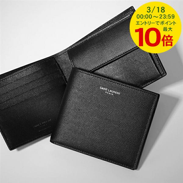 [Limited to 3/18! Payment with points can also be increased] SAINT LAURENT Men's Bi-fold Wallet 396303 BTY0N Black 1000 Wallet Folding Wallet Accessories Gift Birthday Party Bar