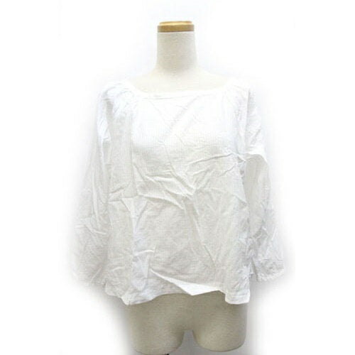 [Used] UNIQLO Cut and Sew Blouse Wide Shadow Stripe Long Sleeve S White /Z Women's [Vector Used Clothing] 240325