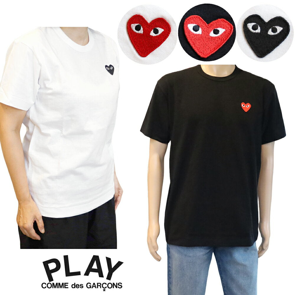 Camiseta Play Comme des Garcons para mujer, hombre, tops, corazón, bordado, corte y costura, blanco, negro