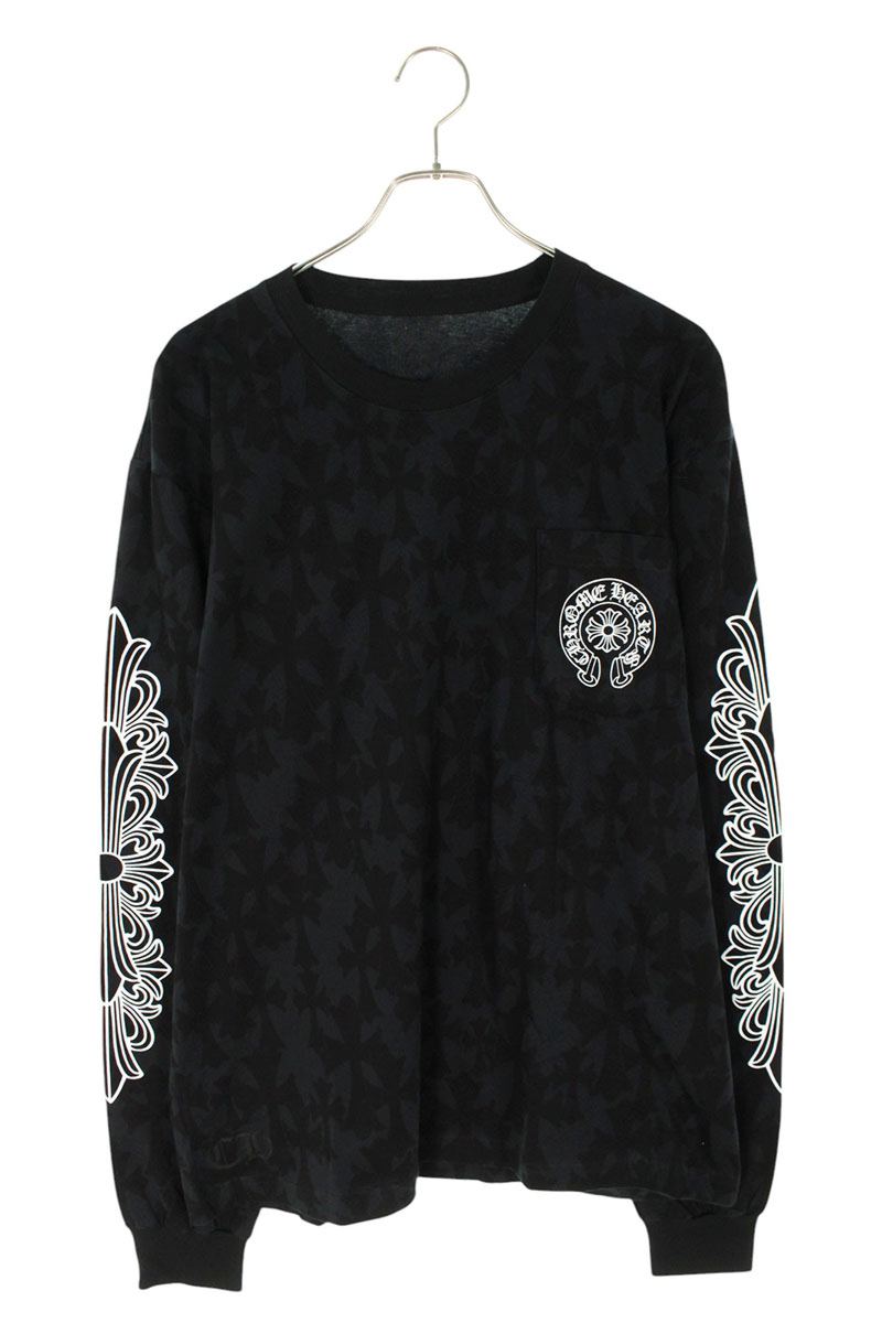 Chrome Hearts Talla: XL CH LS 1 Camisa de manga larga con estampado floral y mangas largas cortadas y cosidas (negra) [022052] [SS07] [Hombres] [Usada] bb51#rinkan*S