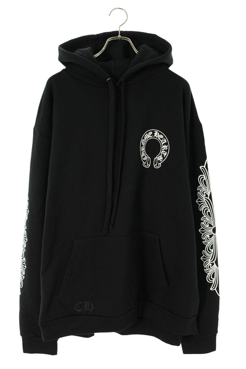 Sudadera con capucha con estampado floral y mangas en forma de herradura en la espalda de Chrome Hearts Talla: XXL SWTSHRT PLVR (negra) [100142] [SJ02] [Hombres] [Usada] bb339#rinkan*S