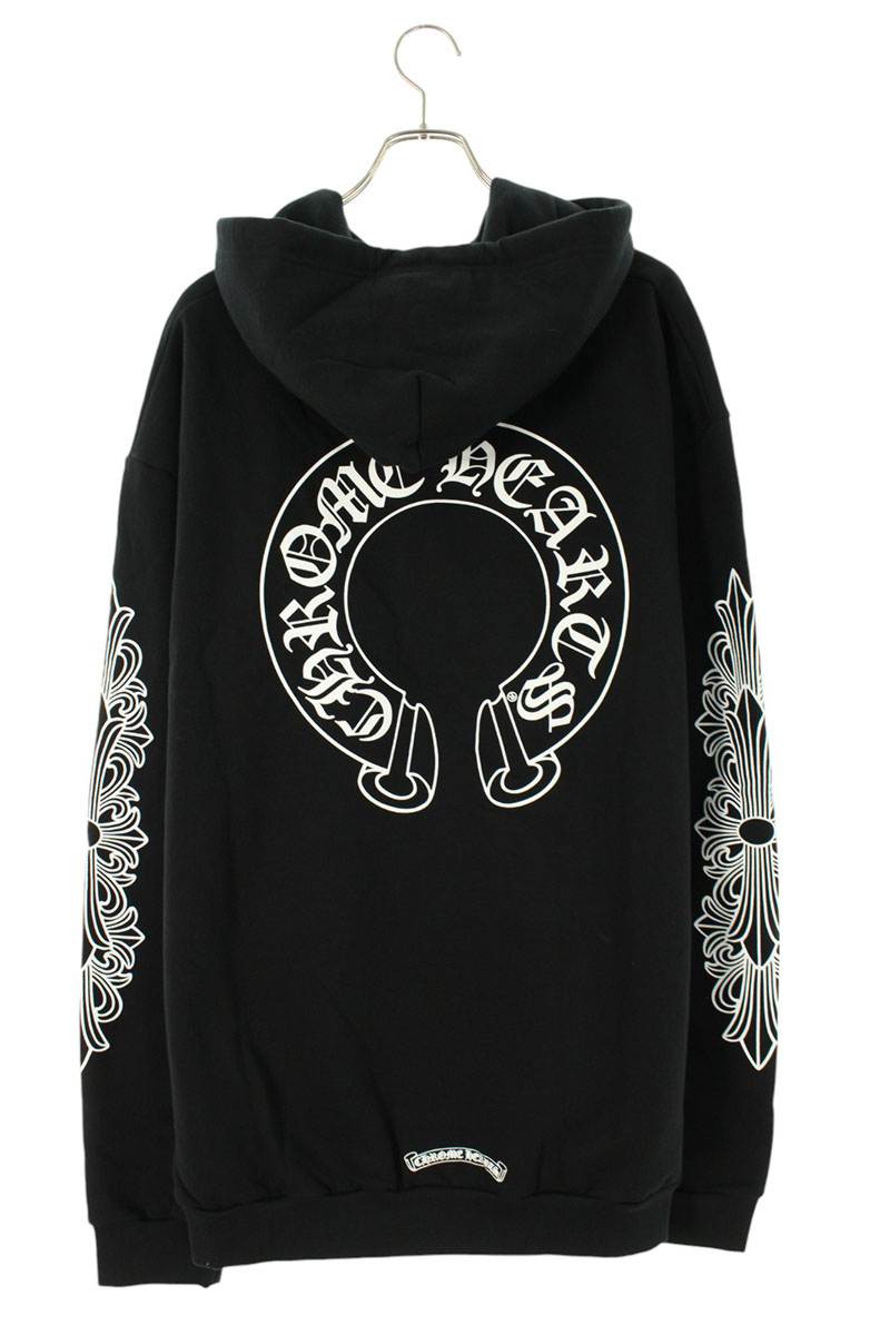 Sudadera con capucha con estampado floral y mangas en forma de herradura en la espalda de Chrome Hearts Talla: XXL SWTSHRT PLVR (negra) [100142] [SJ02] [Hombres] [Usada] bb339#rinkan*S