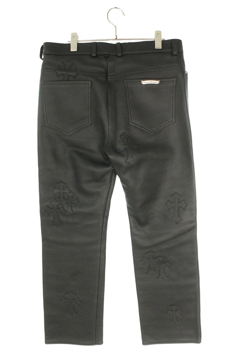 Chrome Hearts Size: 33 inches JEAN STRTLG LTHR Leather Long Pants with Cross Patch (Black x Silver) [810142] [GZ11] [Men's] [Used] bb169#rinkan*A