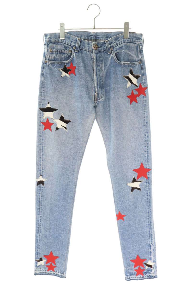 Chrome Hearts Size: 33 inch U VNTG JEAN BLK RED TAB Washed 501 Denim Pants with Star Patch (Indigo x Silver) [821142] [SJ02] [Men's] [Used] bb415#rinkan*B