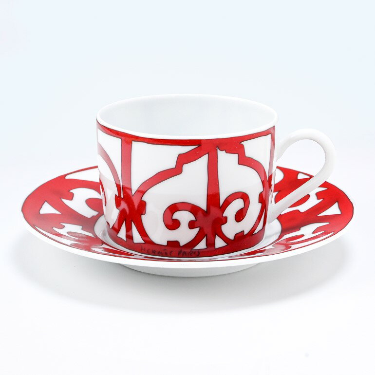 Par de tazas de té y platillo Hermes Gadalquivir Rojo 011016P2 de 160 ml [Embalaje especial 660 yenes (se vende por separado)] | Vajilla Personalización de alta calidad disponible por un cargo adicional