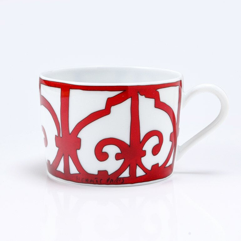 Par de tazas de té y platillo Hermes Gadalquivir Rojo 011016P2 de 160 ml [Embalaje especial 660 yenes (se vende por separado)] | Vajilla Personalización de alta calidad disponible por un cargo adicional