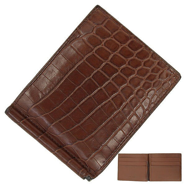 Bottega Veneta Wallet Money Clip Billfold No Coin Purse Crocodile Leather Brown Bottega Bifold Wallet BOTTGA VENETA Bottega Wallet Men's Genuine Leather Crocodile Leather Compact Slim Thin Sale