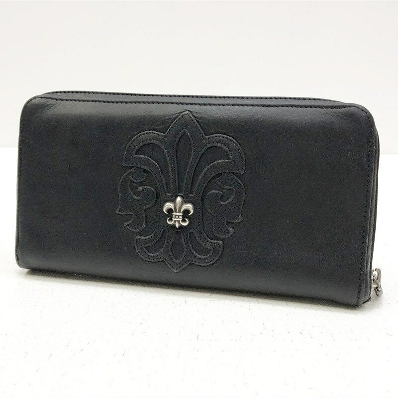 [Used] CHROME HEARTS Chrome Hearts with Purchase Certificate Round Zipper Long Wallet Size: - Color: Black Invoice 2246-304-0613-0900BS Flare Decoration Round Zip Leather Wallet REC F ZIP#2 BS