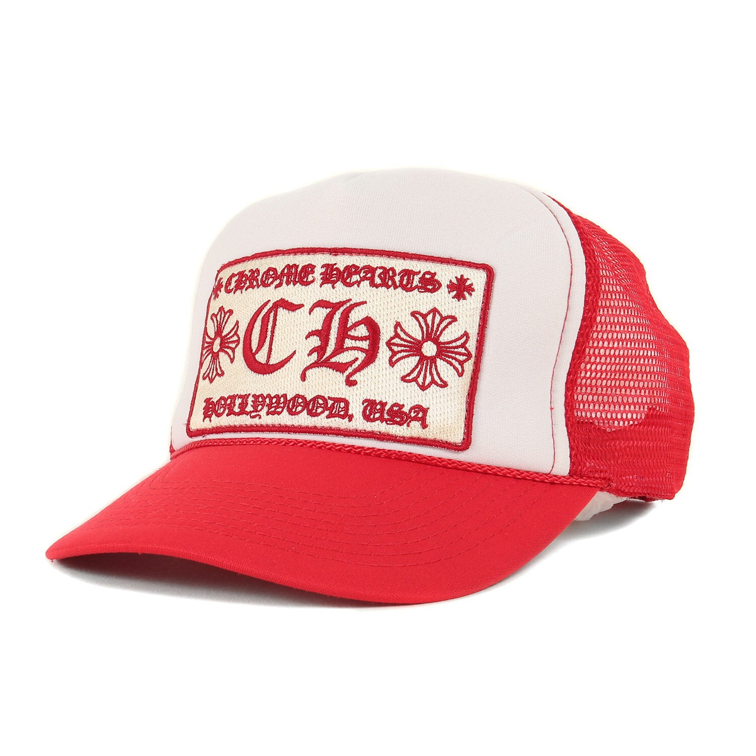 Gorra CHROME HEARTS Chrome Hearts / Gorra de malla con parche CH Tracker / roja / snapback / accesorios de marca de moda [para hombres] [usada] [K4379]