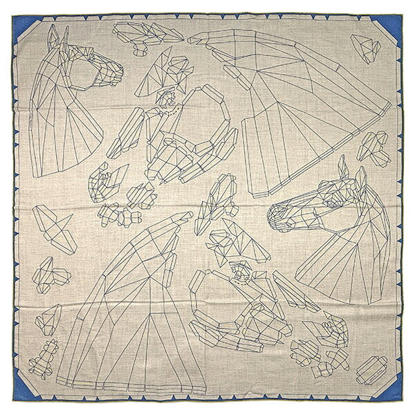 Hermes shawl carre 140 horse paper craft cashmere silk greige blue HERMES Hermes stole Hermes carre 140 women's square large scarf large scarf Cassil carre