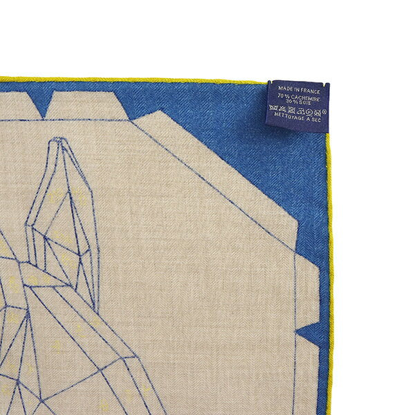 Hermes shawl carre 140 horse paper craft cashmere silk greige blue HERMES Hermes stole Hermes carre 140 women's square large scarf large scarf Cassil carre