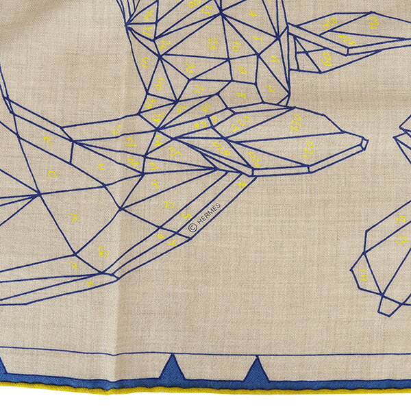 Hermes shawl carre 140 horse paper craft cashmere silk greige blue HERMES Hermes stole Hermes carre 140 women's square large scarf large scarf Cassil carre