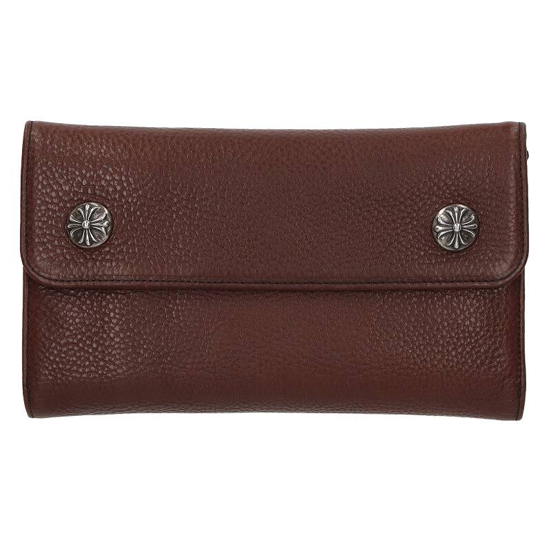 Chrome Hearts WAVE CROSS BALL Wave Cross Ball Button Leather Wallet Wallet (Brown x Silver) [224042] [OS06] [Accessories] [Used] bb359#rinkan*A