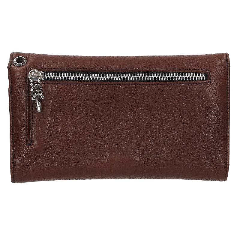 Chrome Hearts WAVE CROSS BALL Wave Cross Ball Button Leather Wallet Wallet (Brown x Silver) [224042] [OS06] [Accessories] [Used] bb359#rinkan*A