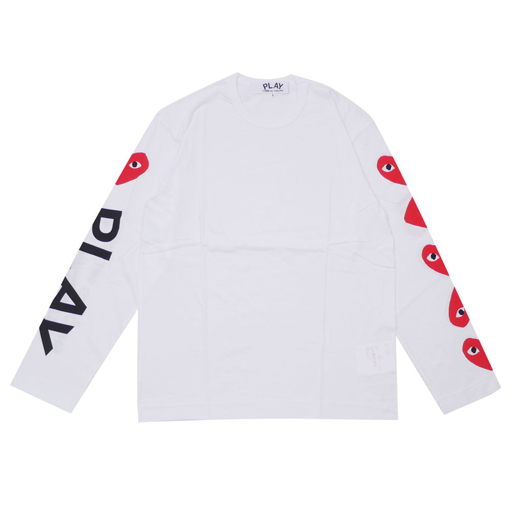 [Authentic/Genuine] New Play Comme des Garcons PLAY COMME des GARCONS MENS SLEEVE 6HEART LS TEE Long Sleeve T-shirt White Men's 202001039050