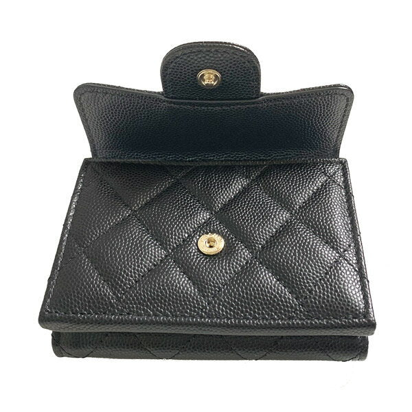 ≪Brand new≫ CHANEL Small Flap Walette Black Gold ≪New≫ CHANEL Small Flap Wallet Folding Wallet Caviar Matelasse Mini Black Gold Hardware AP0230 small wallet Box Ribbon Camellia