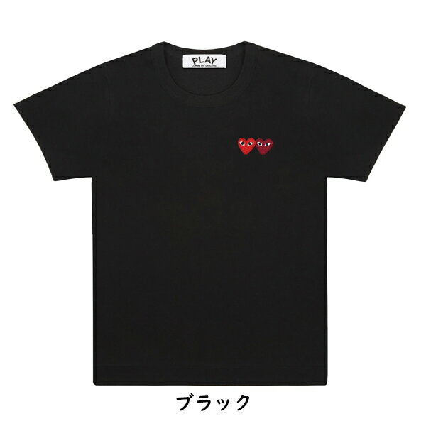 [COMME des GARCONS] COMME des Garcons PLAY Play Double Heart Logo T-shirt Cut and Sew Men's Garcons T-shirt Comme des Garcons shirt Brand T-shirt Brand logo Embroidery Brand clothing �