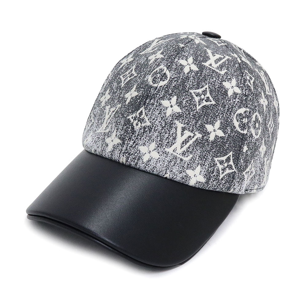 [Nuevo y sin usar] Gorra Louis Vuitton LOUIS VUITTON Talla M Algodón Nailon Seda Monograma Jacquard Denim Negro Blanco Negro Blanco Plata Accesorios de metal M7028M En caja