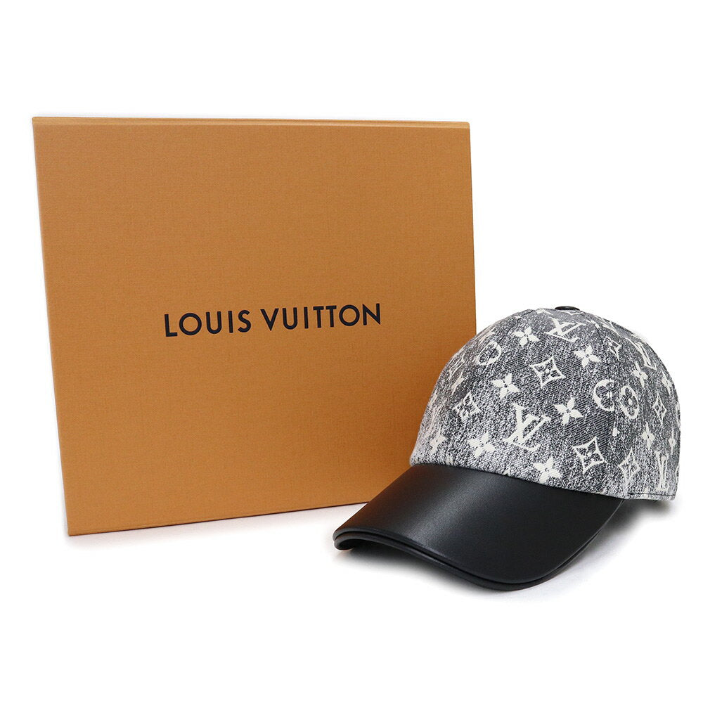 [Nuevo y sin usar] Gorra Louis Vuitton LOUIS VUITTON Talla M Algodón Nailon Seda Monograma Jacquard Denim Negro Blanco Negro Blanco Plata Accesorios de metal M7028M En caja