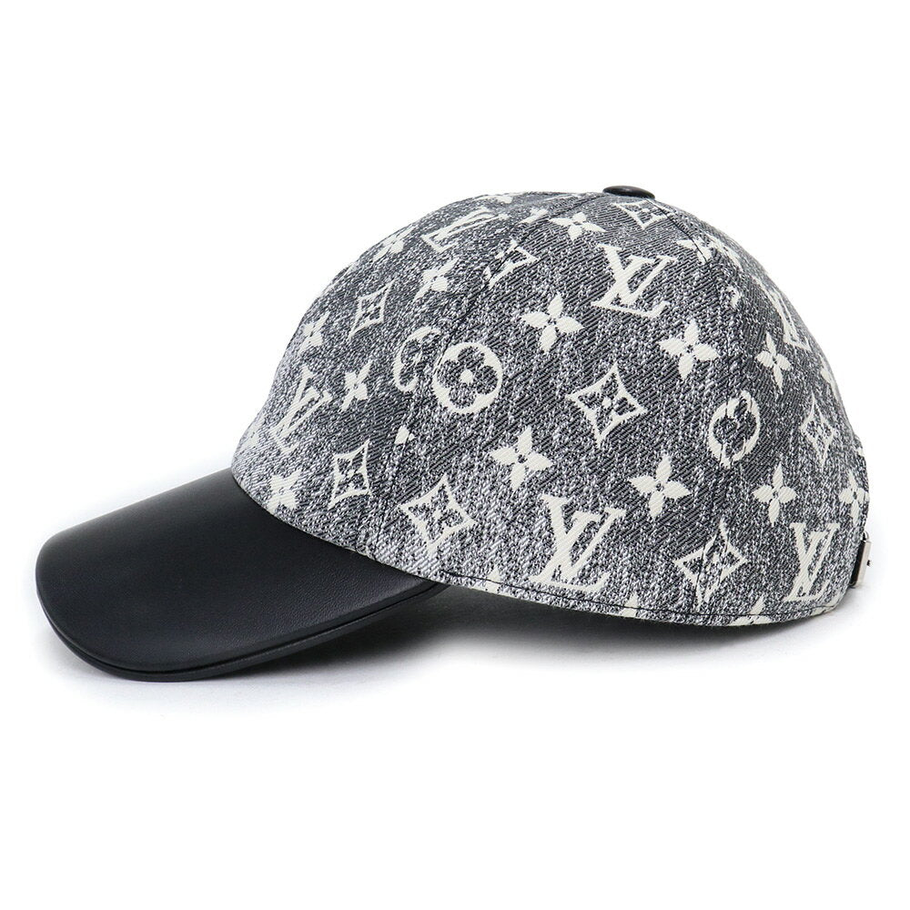 [Nuevo y sin usar] Gorra Louis Vuitton LOUIS VUITTON Talla M Algodón Nailon Seda Monograma Jacquard Denim Negro Blanco Negro Blanco Plata Accesorios de metal M7028M En caja