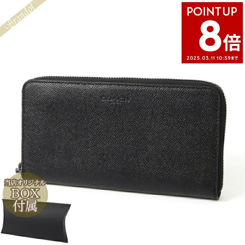 {8x points_Until 10:59 on the 11th} COACH Men's Wallet Round Zipper Long Wallet Cross Grain Leather Black F58107 BLK | Coach Outlet Convenience Store Pickup Brand