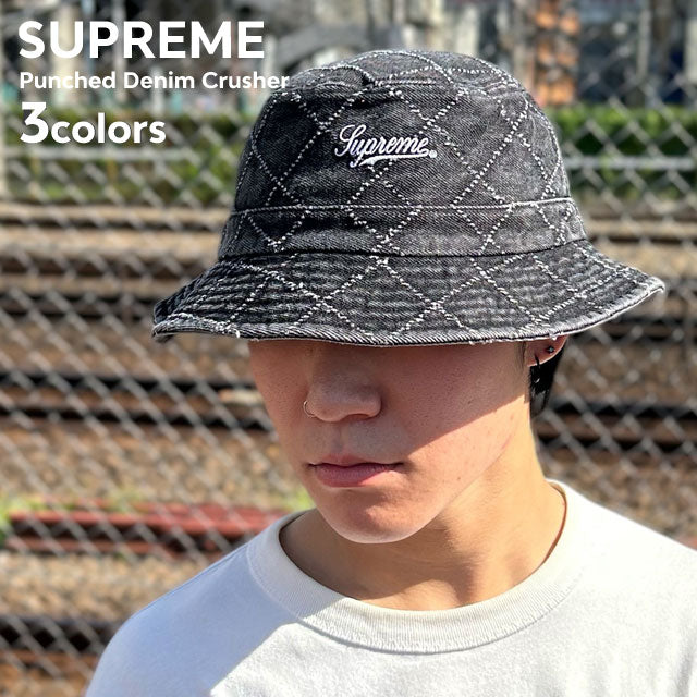 [Authentic/Genuine] New Supreme SUPREME Punched Denim Crusher Hat for Men and Women New Street Skate Skate