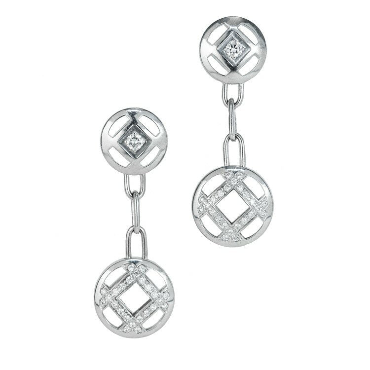 Cartier Pasha Grid Diamond Earrings 750 White Gold K18WG Diamond 50 Stones Swing Earrings Women's Jewelry Brand Jewelry 3S06831JM [Used]