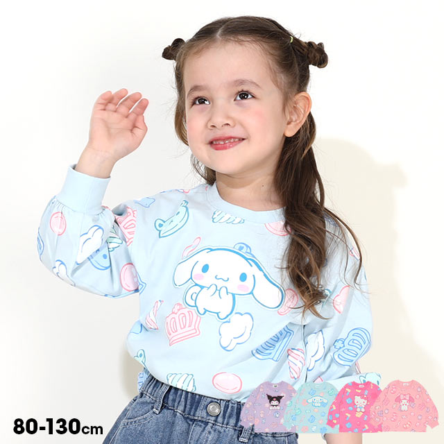 ＼Cupones de hasta 1000 yenes de descuento ahora disponibles／22/1 Reventa parcial Sanrio Camiseta larga de manga larga 9793K 100% algodón Babydoll BABYDOLL Ropa infantil Bebé Niños Niño Niña Hello Kitty Kuromi My Melody Shinamo