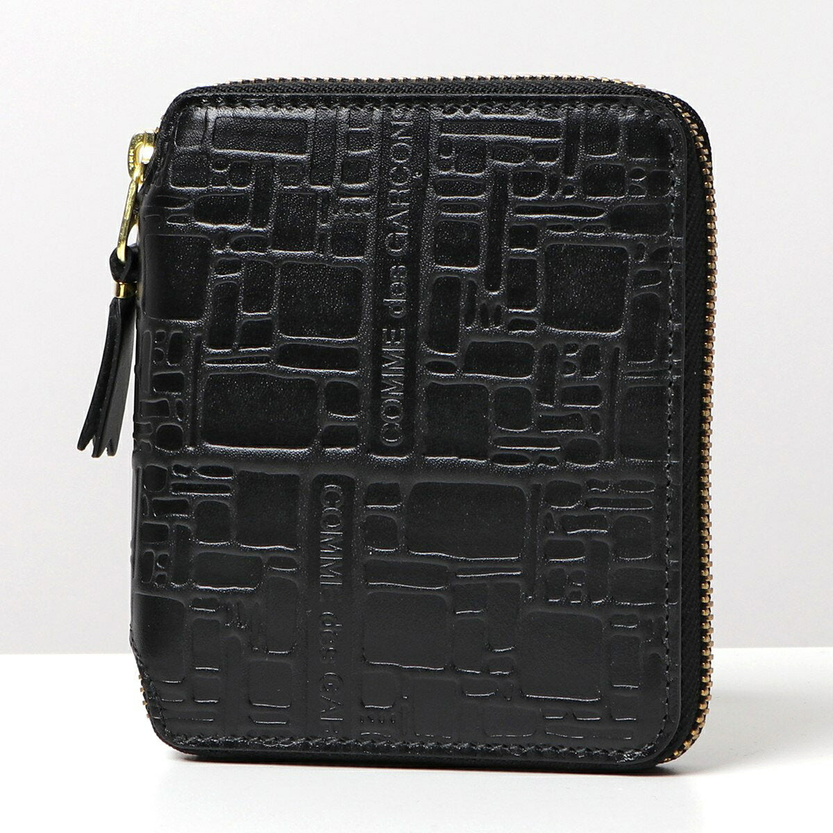 COMME des GARCONS Cartera plegable COMME des Garcons LOGO EN RELIEVE SA2100EL Hombre Mujer Piel Cremallera redonda NEGRO