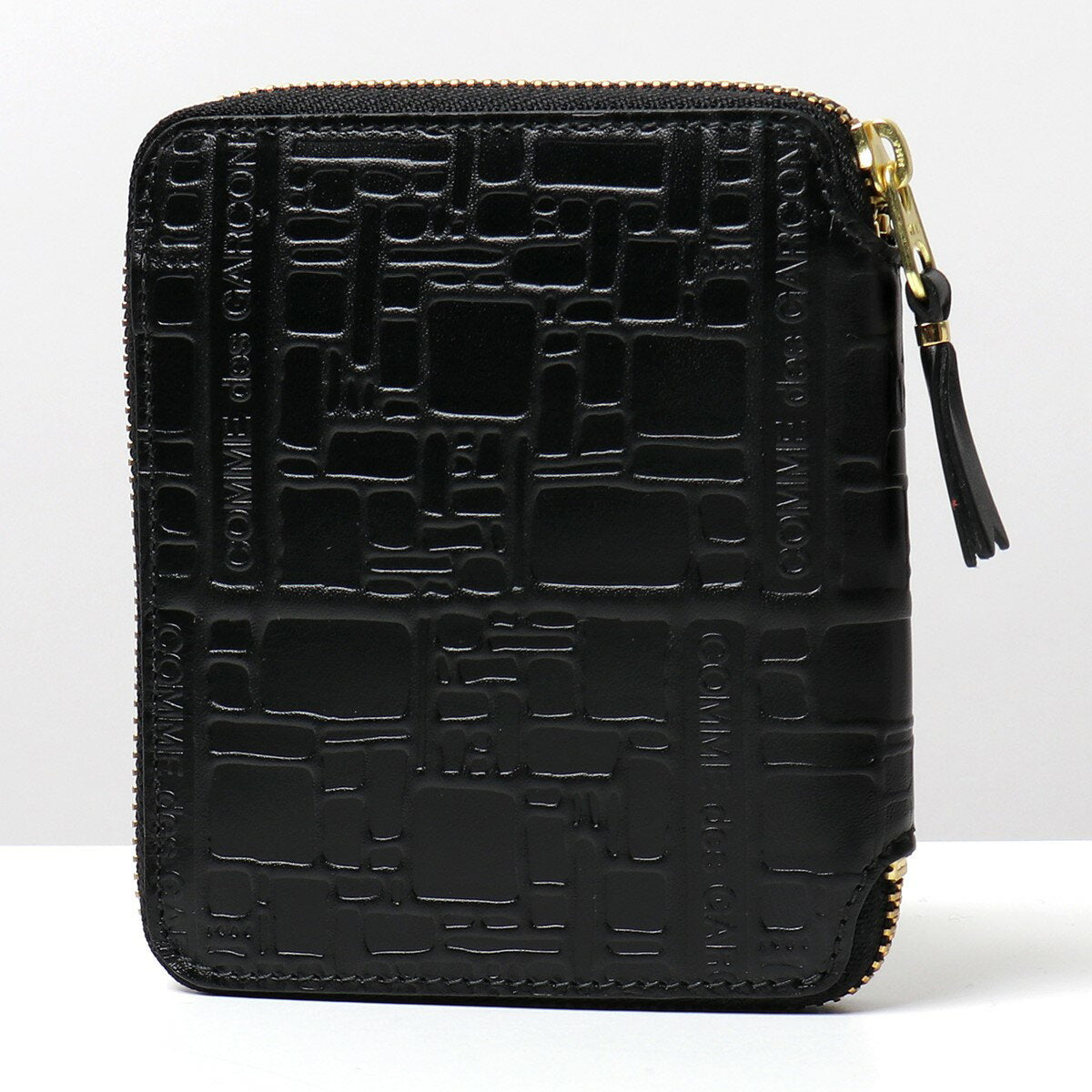 COMME des GARCONS Cartera plegable COMME des Garcons LOGO EN RELIEVE SA2100EL Hombre Mujer Piel Cremallera redonda NEGRO