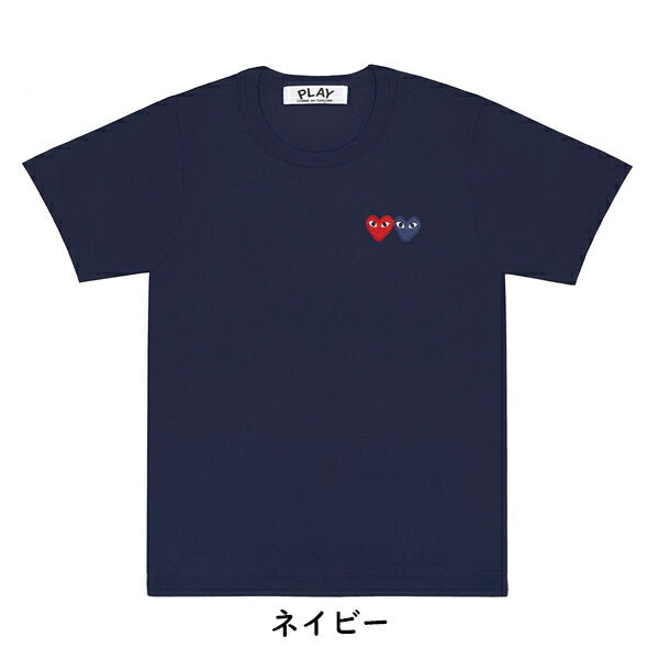 [COMME des GARCONS] COMME des Garcons PLAY Play Double Heart Logo T-shirt Cut and Sew Men's Garcons T-shirt Comme des Garcons shirt Brand T-shirt Brand logo Embroidery Brand clothing �