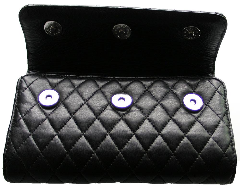 CHROME HEARTS WALLET WAVE CH CROSS Chrome Hearts Wallet - Wave #4, Quilted, 3 Snap, Motif, Black [Used]