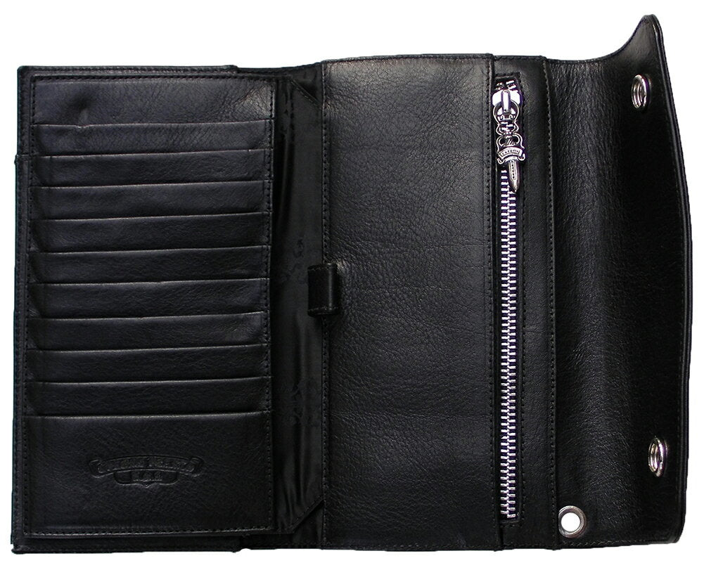 CHROME HEARTS WAVE WALLET BLACK Chrome Hearts Wallet Wave Cross Buttons Black Leather