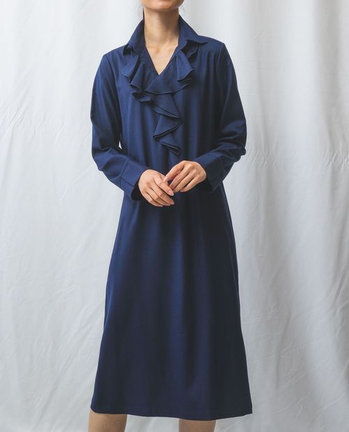 [Re-low price★50% OFF] [Collared ruffle dress] [Narakamice official] Women's long sleeves, autumn, winter, pretty, black, navy, navy, nara, Kamice, free shipping