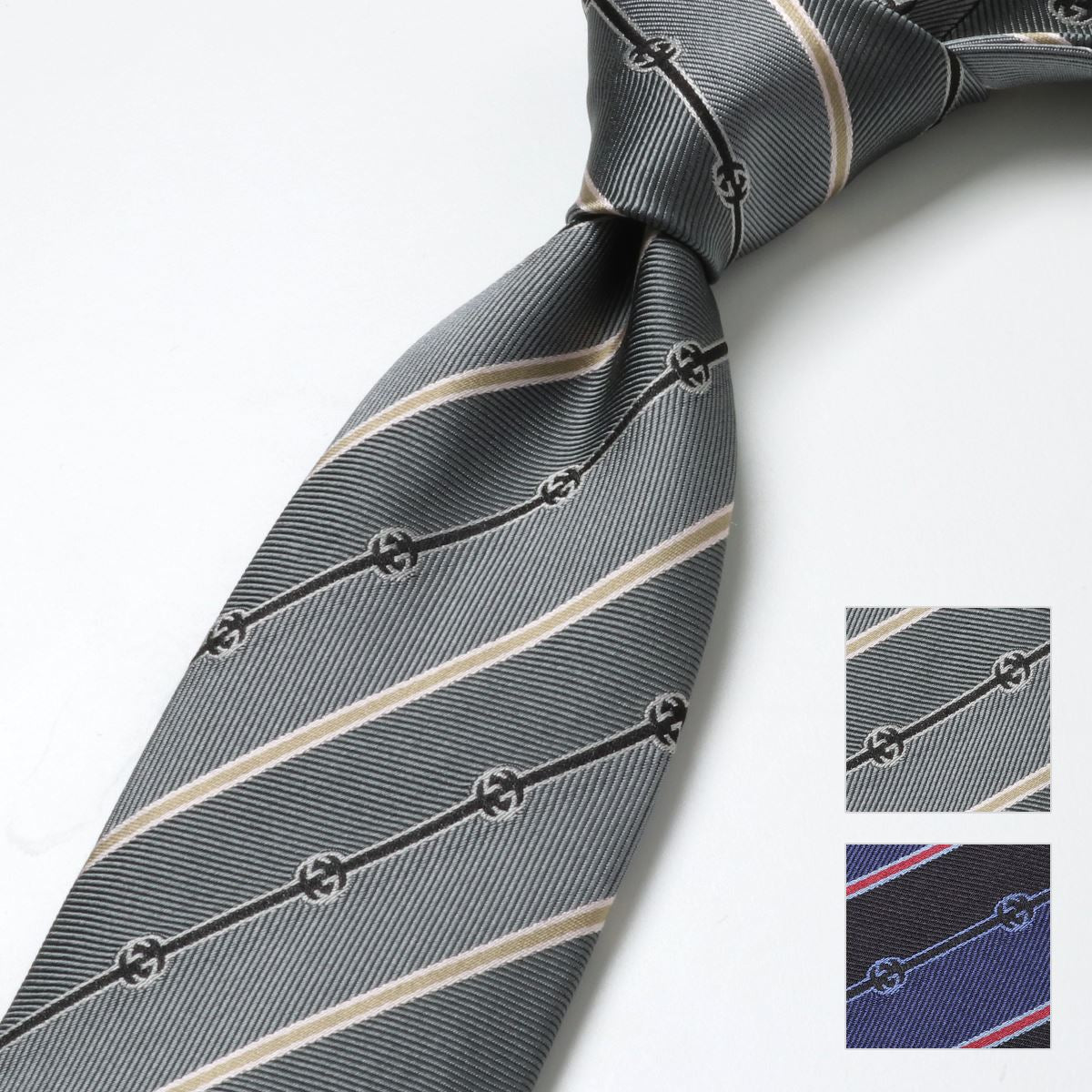 GUCCI Gucci Tie LATANYA 499696 4B002 Made in Italy Men's Silk GG Logo Regimental Stripe 2 Colors