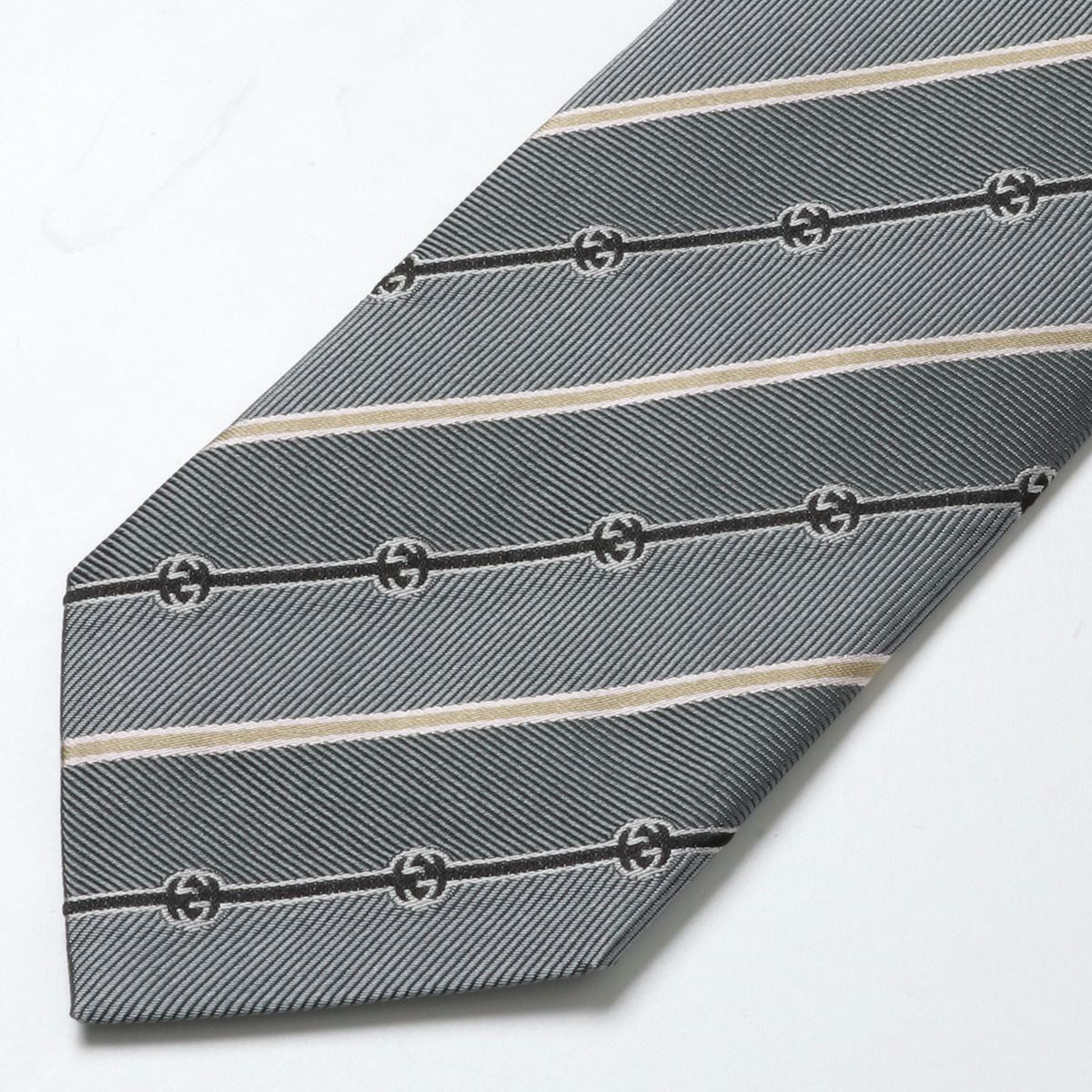 GUCCI Gucci Tie LATANYA 499696 4B002 Made in Italy Men's Silk GG Logo Regimental Stripe 2 Colors