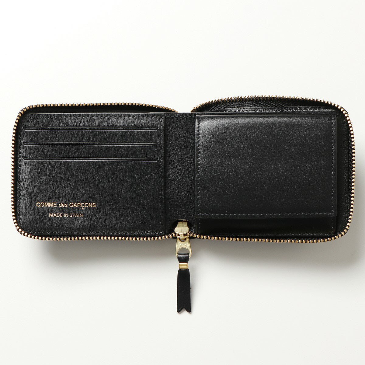 Cartera pequeña de piel con cremallera redonda y monedero COMME des GARCONS SA7100, color negro, para hombre