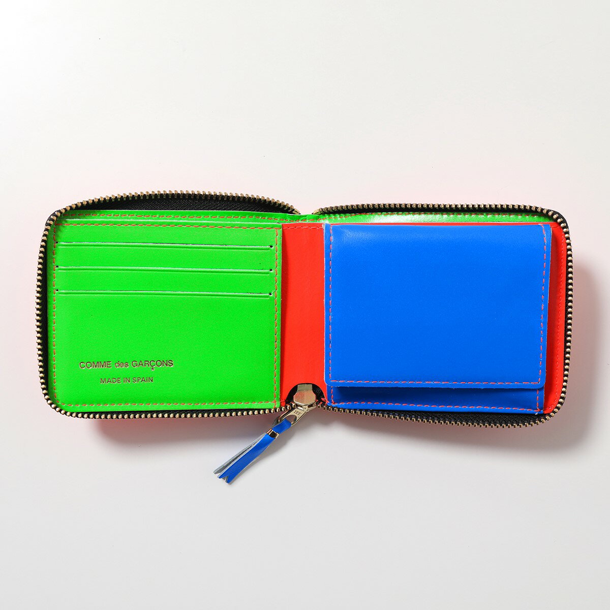 COMME des GARCONS COMME des Garcons Bifold Wallet SA7100SF Men's Round Zipper Leather Neon Color Fluorescent Mini Wallet with Coin Purse 6 Colors