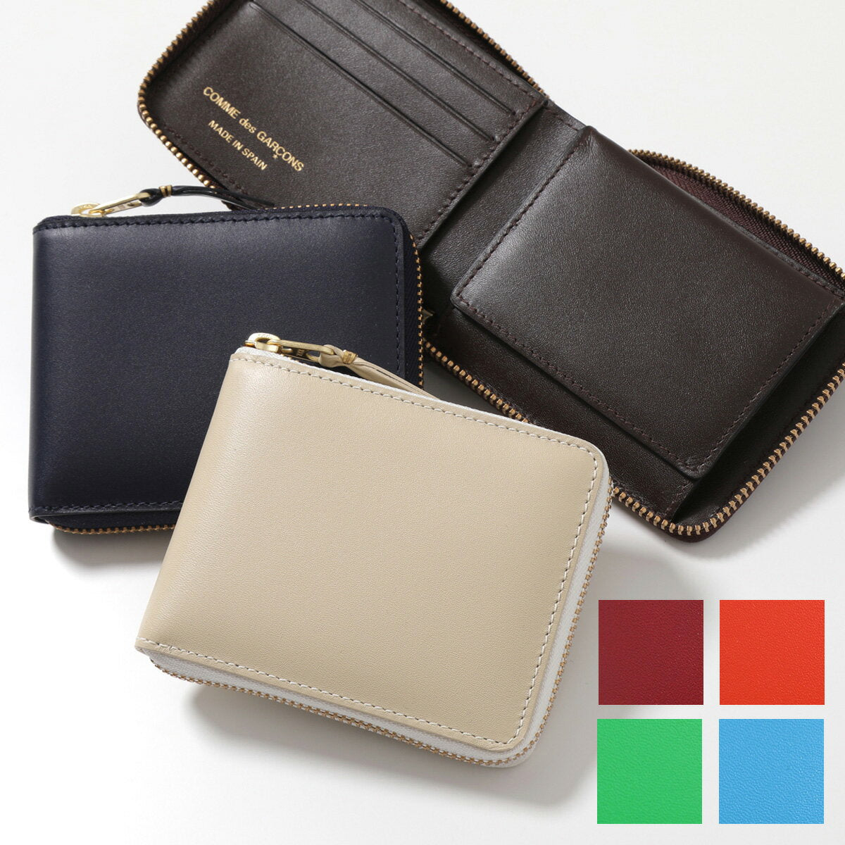 COMME des GARCONS Bifold Wallet SA7100 Men's Leather Round Zipper with Coin Purse Mini Wallet 8 Colors