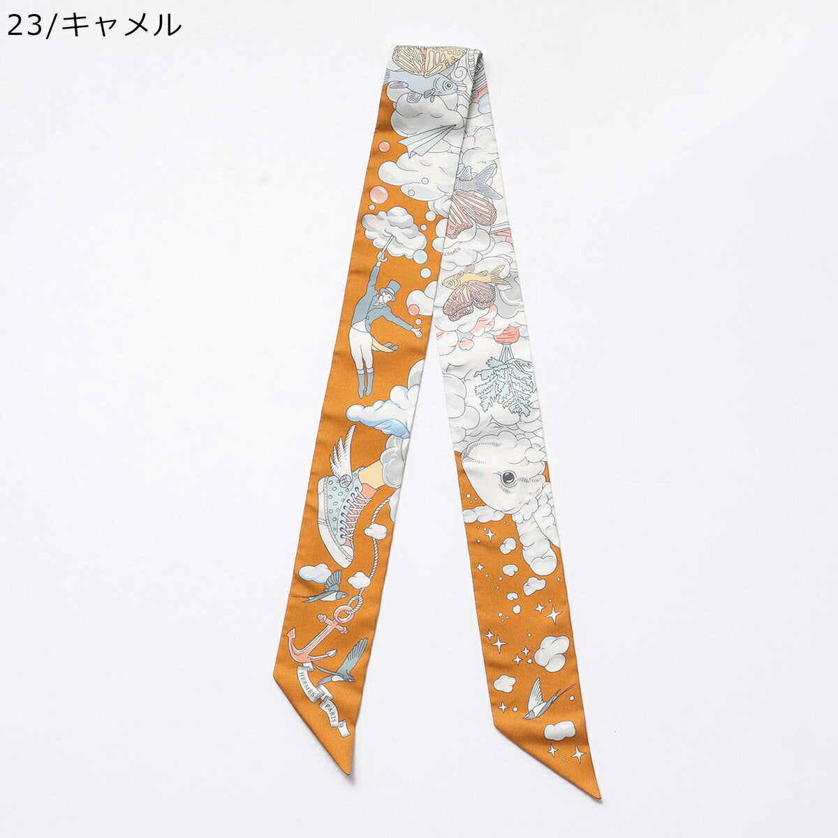 HERMES Twilly Scarf TWILLY 063900S Women's French Made Silk Bandana All-over Pattern Logo with Case 4 Colors [dc_kikaku]