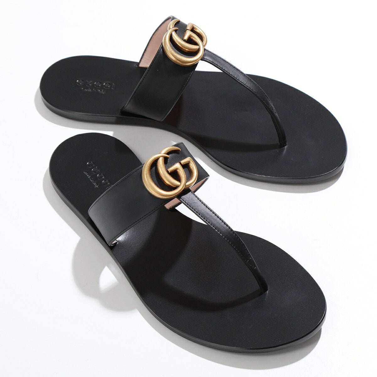 Sandalias GUCCI Tong 497444 A3N00 para mujer, de piel, con doble G, planas, con logo GG en metal, 1000 [po_sannn]