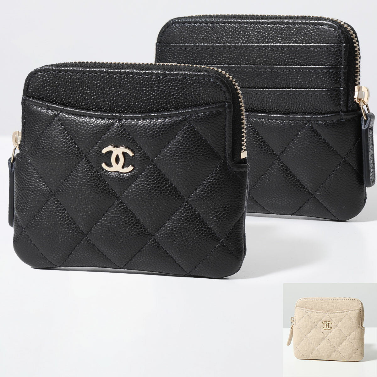 Monedero CHANEL AP2061 B10583 MATELASSE Tarjetero de piel de caviar para mujer con marca Coco Estuche para fragmentos Billetera pequeña 4 colores