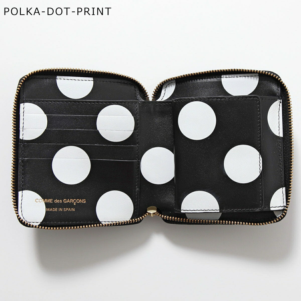 COMME des GARCONS GLOSSY PRINT SA2100GP Men's Round Zipper with Coin Purse Check Polka Dot Patent Leather 2 Colors