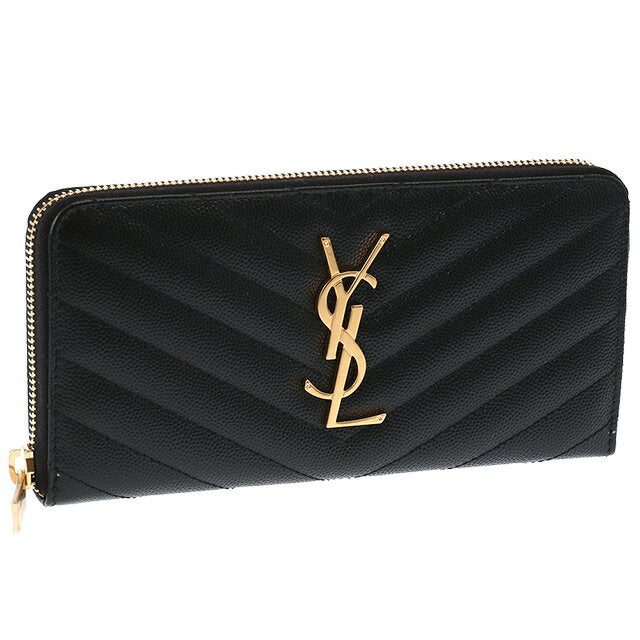 [Cupón de descuento del 5 %] Cartera larga con cremallera redonda y piel de caviar acolchada "Monogram Full Zip Wallet" de SAINT LAURENT PARIS (negra) 358094 BOW01 1000/BLACK