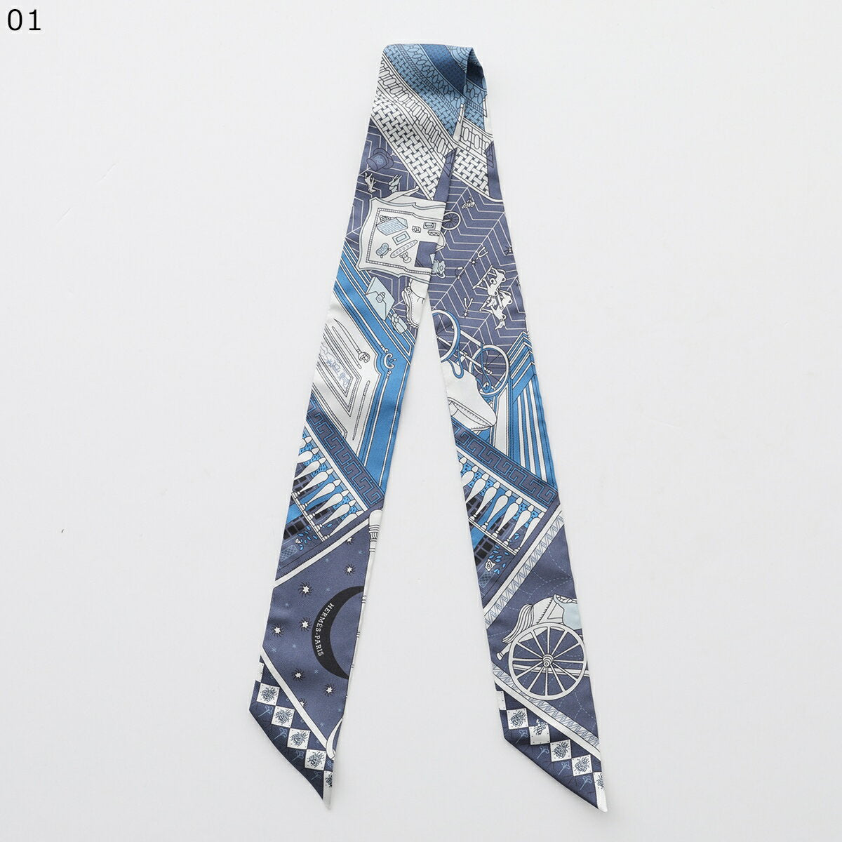 Pañuelo HERMES Twilly TWILLY 063757S Bandana de seda para mujer, de fabricación francesa, con estampado de caballo y luna, con el logotipo en toda la superficie, incluye estuche, 2 colores