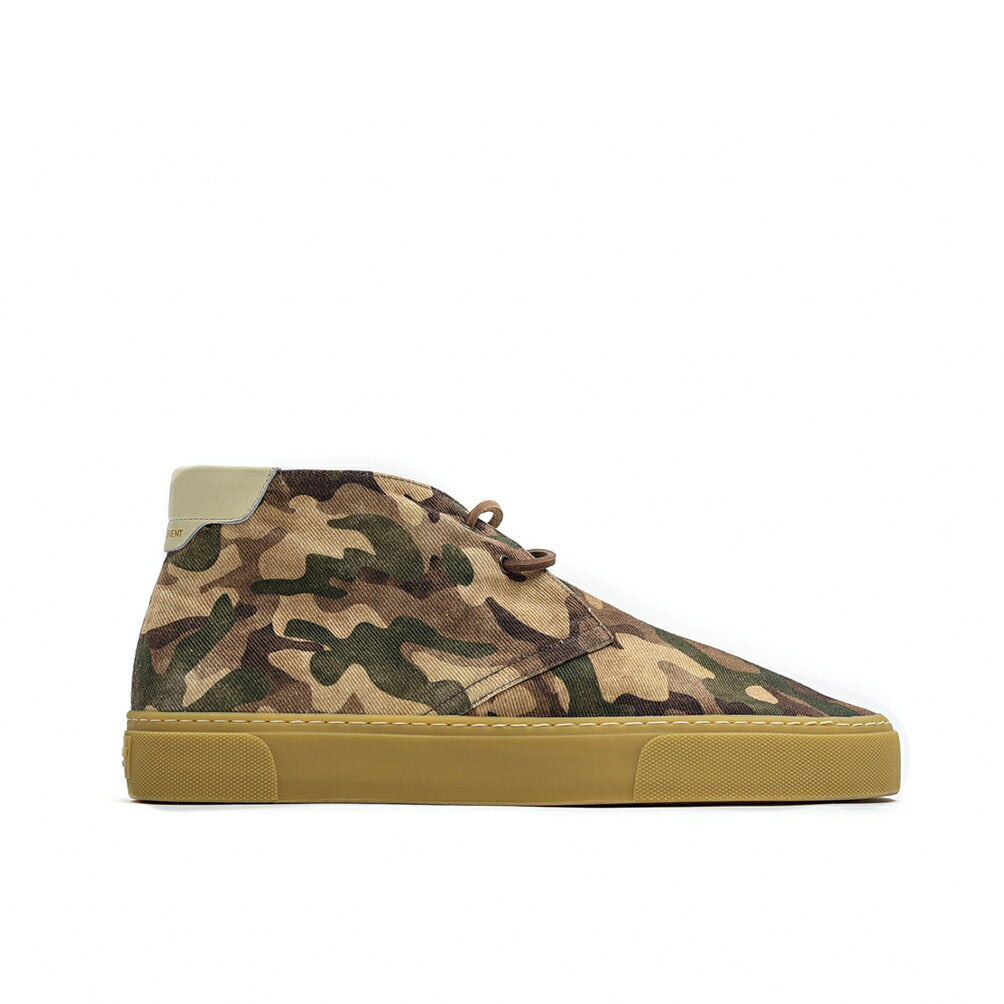 [Menos de la mitad de precio] Saint Laurent SAINT LAURENT VENICE LACE UP SNEAKER Venice Zapatillas con cordones para hombre Lona Estampado de camuflaje Corte medio Camuflaje Caqui