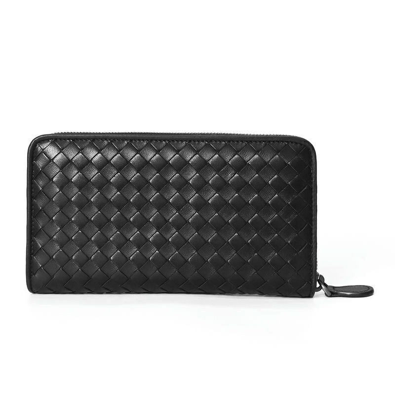 《Cupón de 4.000 yenes de descuento_Hasta las 12:00 del día 14》BOTTEGA VENETA Cartera para hombre y mujer, redonda, con cremallera, larga, de piel de cordero, con entretejido de cuero, billetera de punto, color negro 275064 V3UN1 1275 |