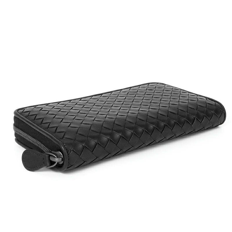 《Coupon for 4,000 yen off_Until 12:00 on the 14th》BOTTEGA VENETA Wallet Men's and Women's Round Zipper Long Wallet Lamb Leather Intrecciato Leather Knitted Billfold Black 275064 V3UN1 1275 |