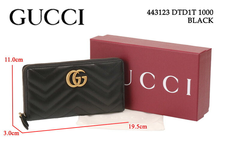 [5x points] Gucci / GUCCI "GG MARMONT/GG Marmont" Zip Around Wallet, Quilted Leather, Chevron, Round Zipper Long Wallet (Black) 443123 DTD1T 1000/BLACK